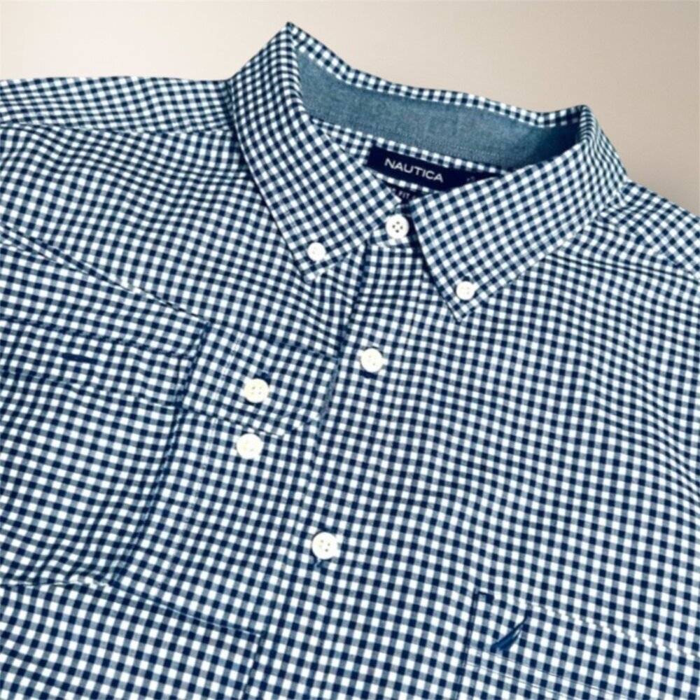 Nautica XXL Blue Gingham Stretch Shirt Classic Button Down Preppy Coastal Office